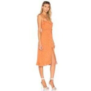 For Love and Lemons Natalia Midi Polka Dot Orange Saffron Dress XS